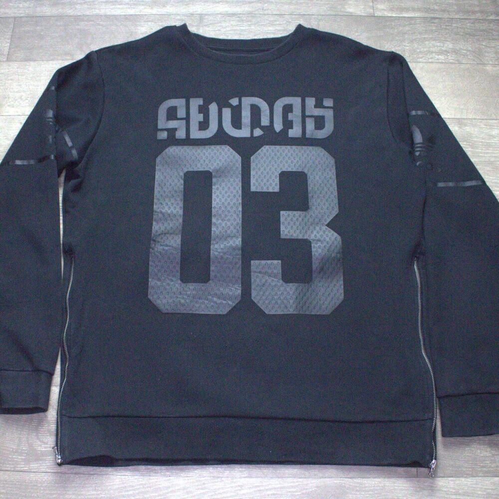 Adidas Originals D-Crew Sweatshirt Black Tonal Logo Side Zip Men’s M